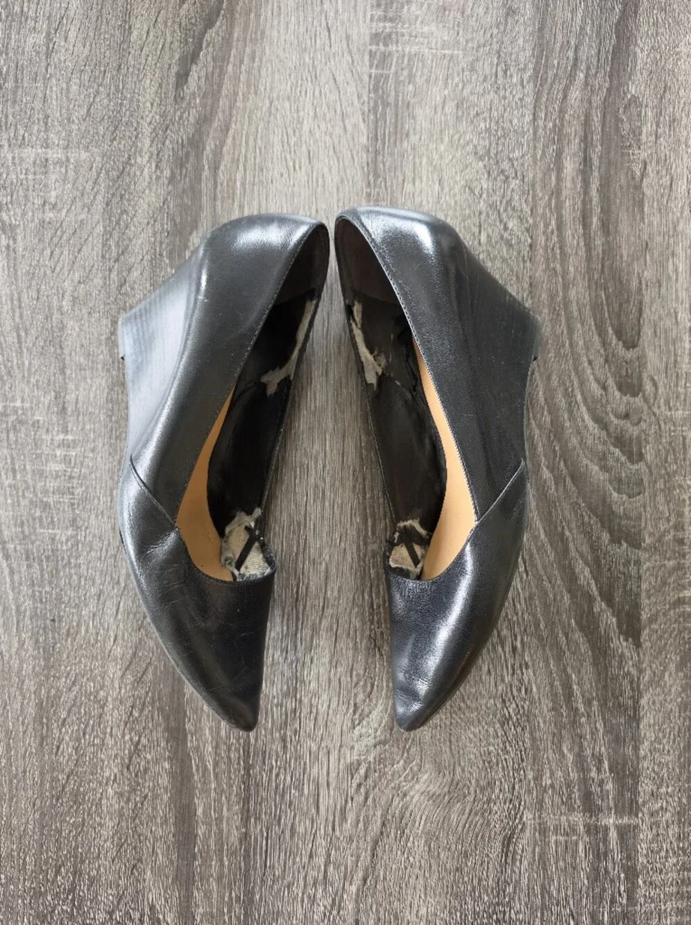 Franco Sarto Frankie Black Leather Pointed Toe Wedge Pumps